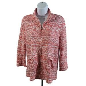 Erin London Women Full Zip Jacket Lightweight 3/4 Sleeve Size M Geometric Design